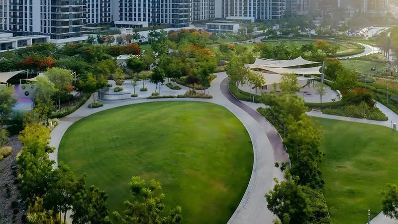 Landscaped garden with walking paths