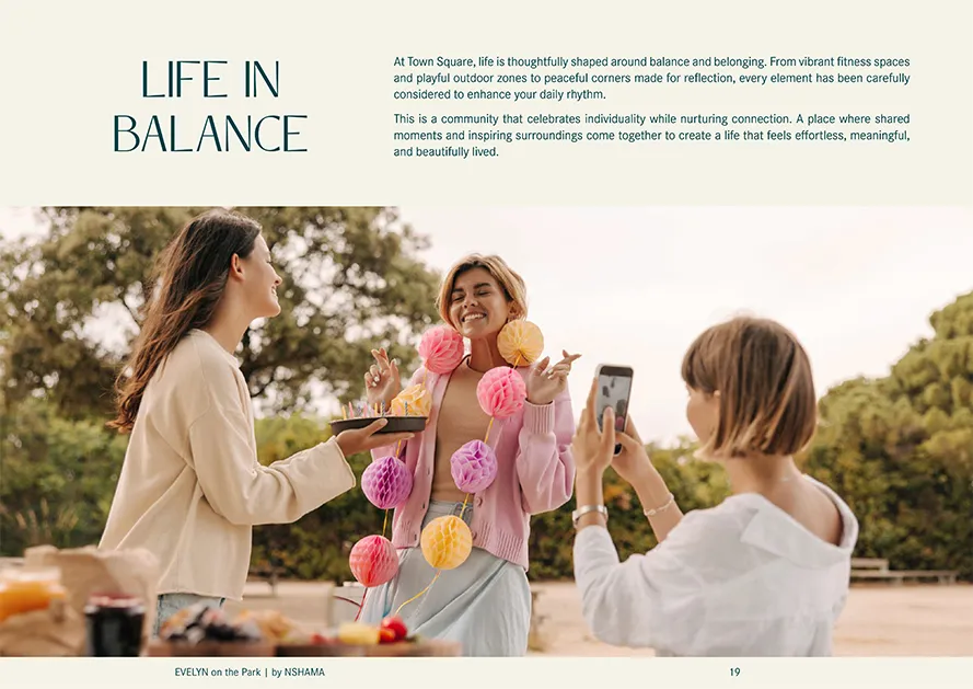 Family gathering in landscaped park