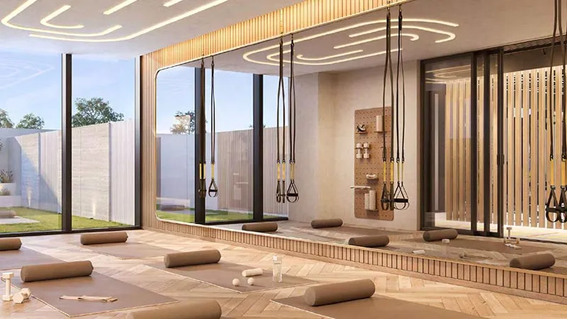 Modern living room with city view