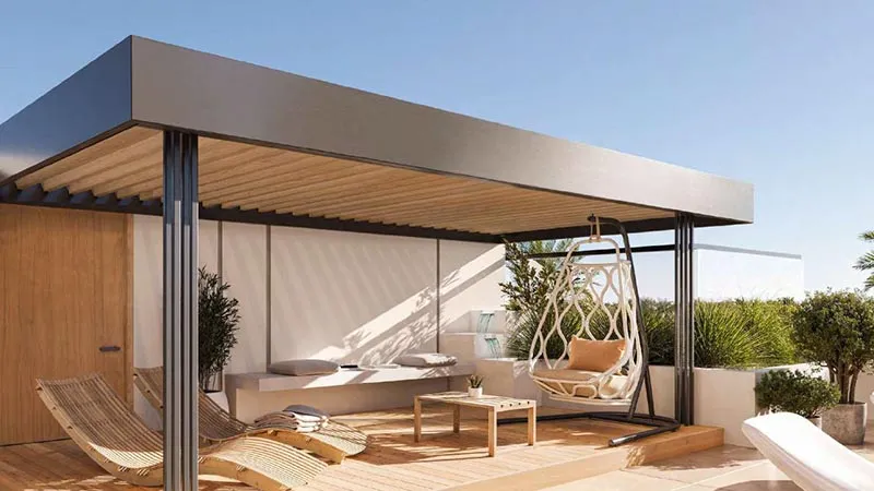 Rooftop pergola seating area
