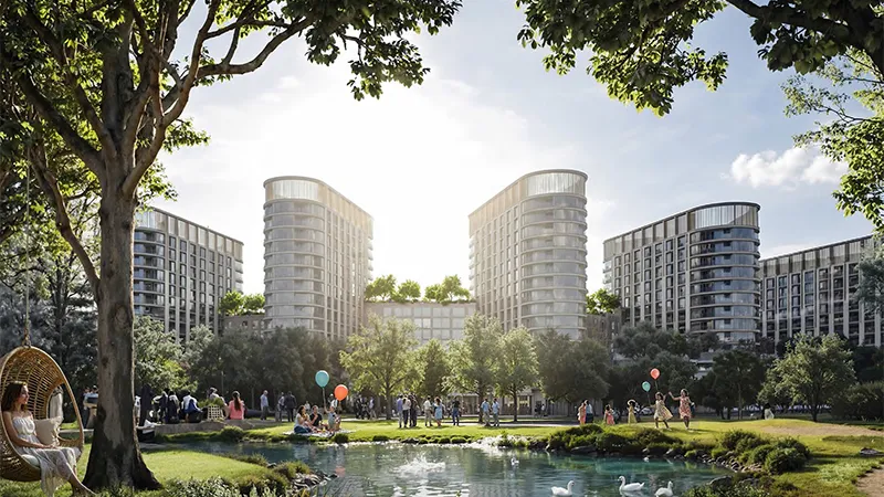 Residential towers with lake view